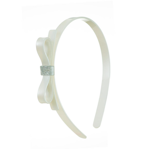 Thin Bow Satin White Headband
