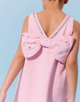 Pink Crystal Heart Denim Bow Dress