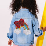 Rainbow Bow Gem Denim Jacket