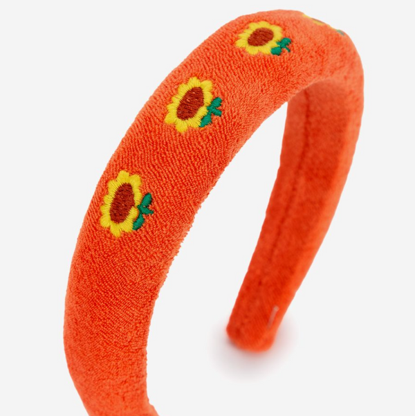 Sunflower embroidered terry cloth headband