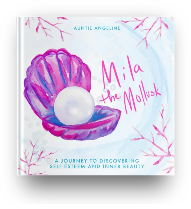 Mila the Mollusk book by Auntie Angeline showing colorful illustrated cover featuring a friendly mollusk character.