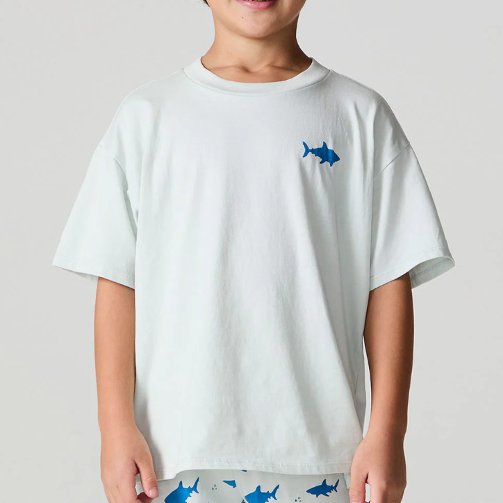 Chaser Shark Around Tee featuring a graphic of a shark with bold text on a casual cotton t-shirt.