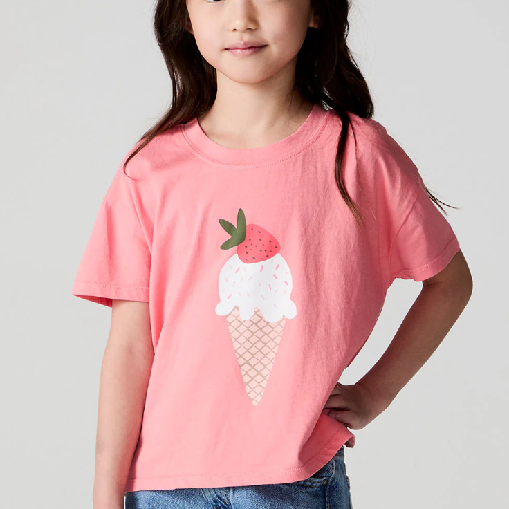Chaser Strawberry Ice Cream Tee featuring a colorful strawberry ice cream graphic on a casual T-shirt.