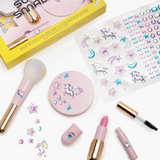 Unicorn makeup play kit by Super Smalls featuring colorful pretend makeup, brushes, and accessories for kids' dress-up fun.