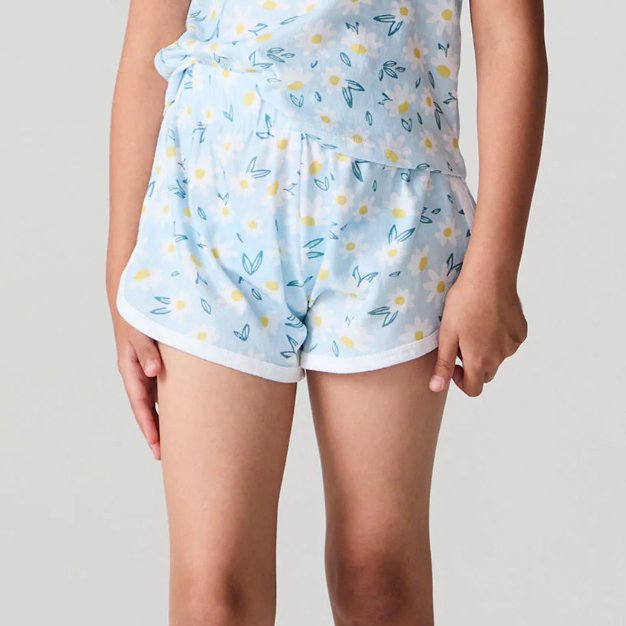 Chaser Ditsy Daisies shorts featuring a floral pattern, lightweight fabric, and a relaxed fit, perfect for casual summer wear.