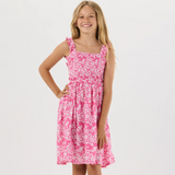 Kids Puka Dress Scattered Daisy Raspberry Pink