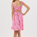 Kids Puka Dress Scattered Daisy Raspberry Pink