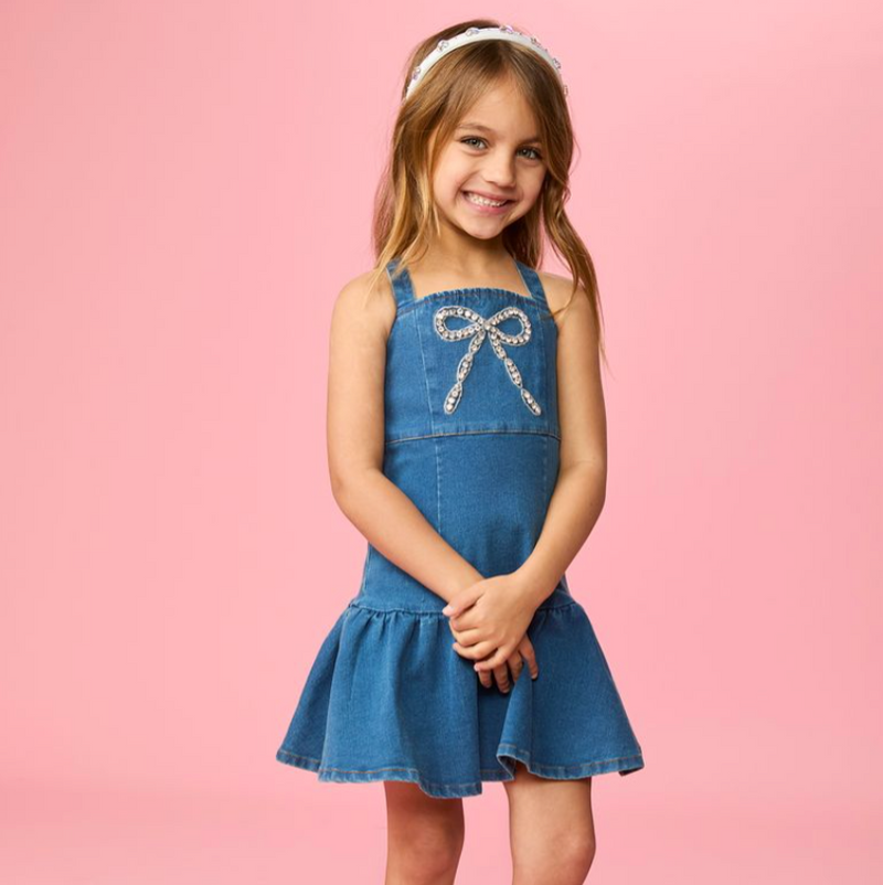 Ellie Crystal Bow Denim Dress – A Little Wyld