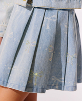 Sparkle Bows Denim Pleated Skirt