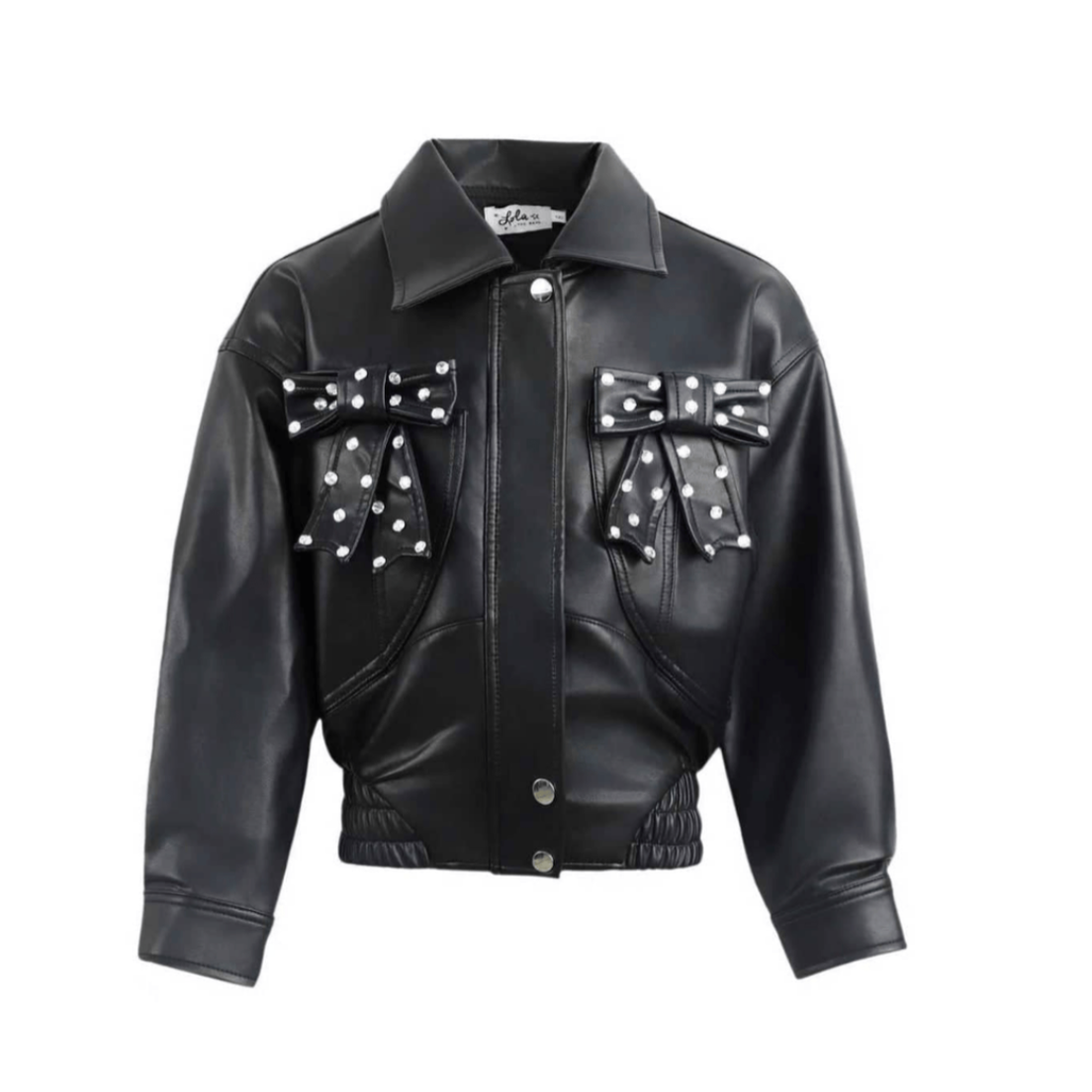 Studded Bow Vegan Leather Jacket