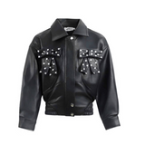 Studded Bow Vegan Leather Jacket