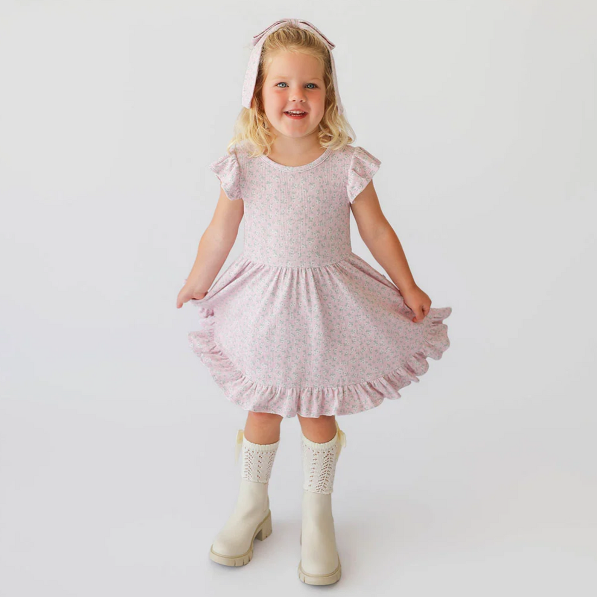 Andina Rose Pointelle Ruffled Twirl Dress