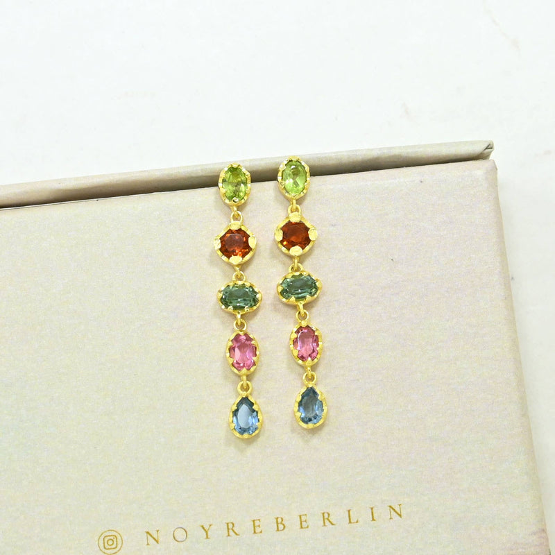 Blythe Stud Earring Gold Plated - Multi Tourmaline & Iolite
