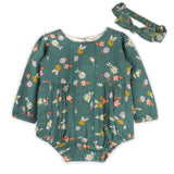 Bora Floral Baby Romper & Headband Set (Organic Muslin): Teal Floral