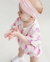 Short Sleeve Bubble Romper | Pink Bolts: 18-24M