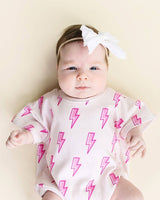 Short Sleeve Bubble Romper | Pink Bolts: 12-18M