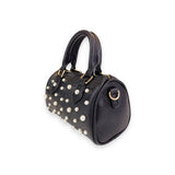 B1312 BLACK,PINK,CREAM,MULTI Pearl Studs Leather Barrel Bag: Multi