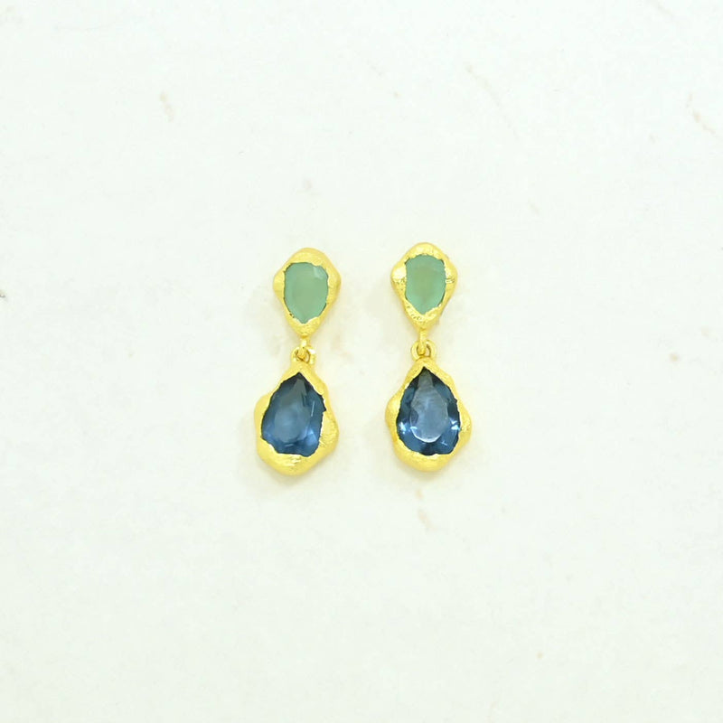 Aveline Earring Gold Plated - Blue Iolite & Aqua Chalcedony