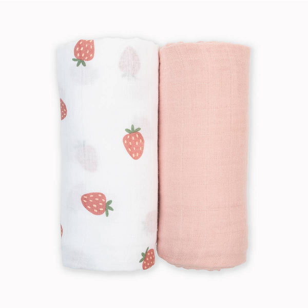 2-pack Cotton Swaddles - Strawberry/Ballet Slipper