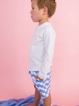 Boys Periwinkle Blue Wavy Stripe Performance Hybrid Swim Trunks: Blue / 6-12m