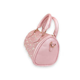 B1312 Pearl Studs Leather Barrel Bag (4 Colors): Pink