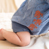 Floral Embroidered Corduroy Bubble Baby Romper (Organic): Coral Blue