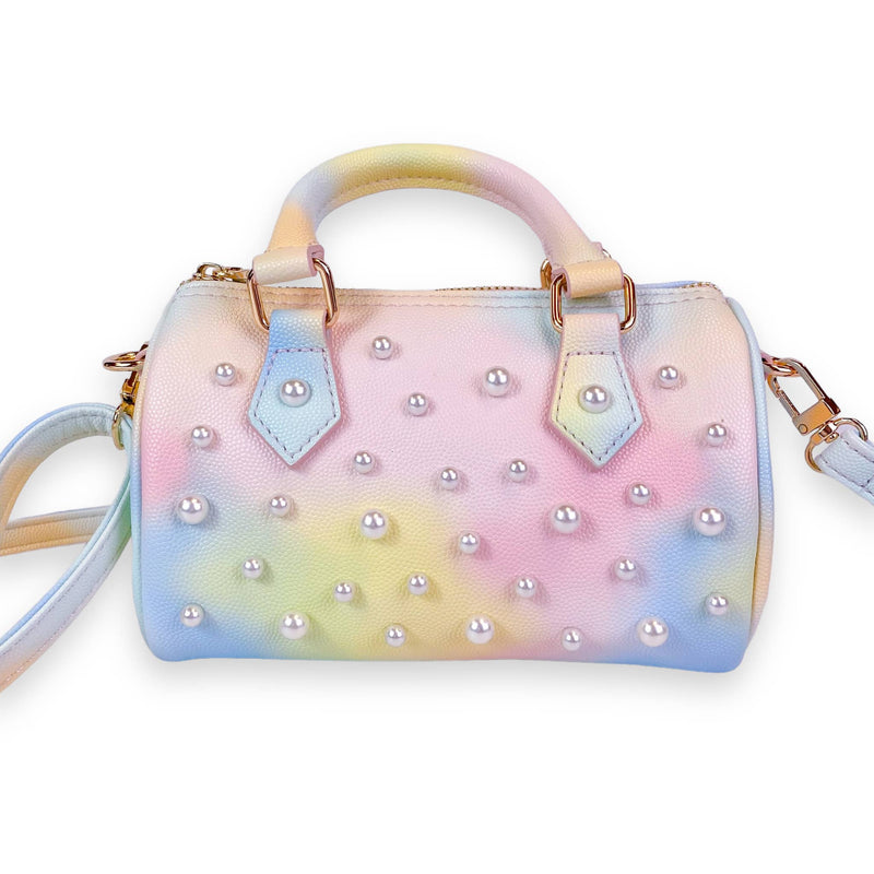 B1312 Pearl Studs Leather Barrel Bag (4 Colors): Pink