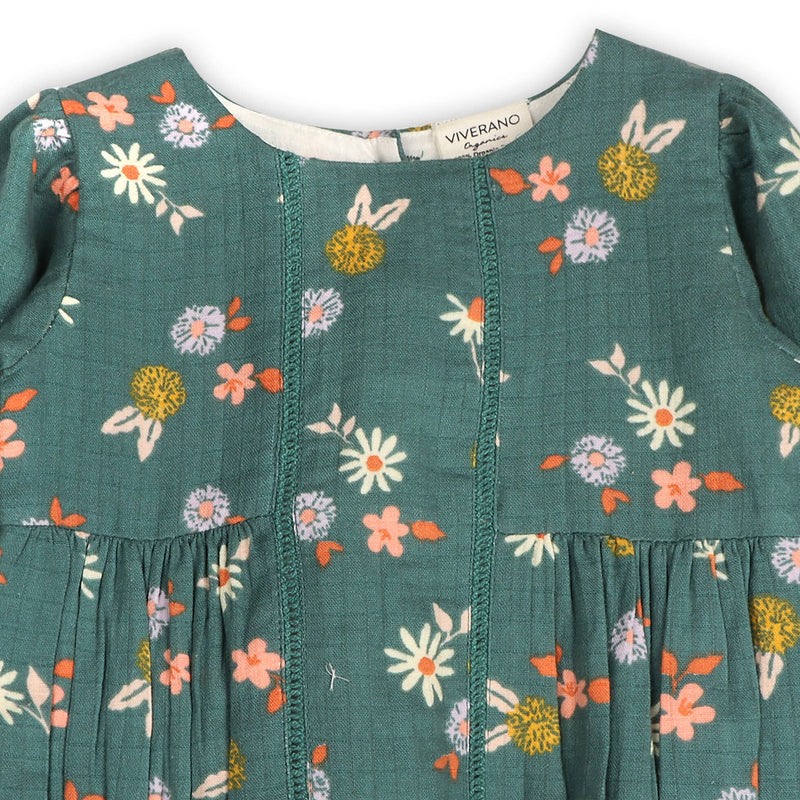 Bora Floral Baby Romper & Headband Set (Organic Muslin): Teal Floral