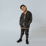 Zip Up Hoodie - Washed Black Denim Check