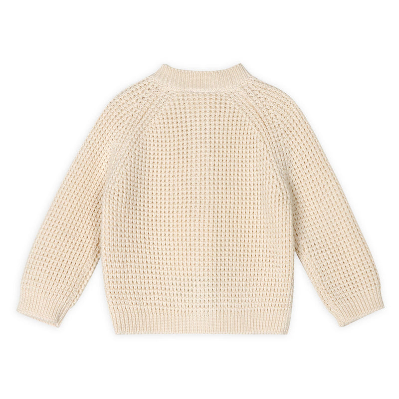 Avery Button & Pocket Chunky Sweater Knit Baby Cardigan: Natural / 12-18M