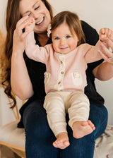 Lily Bow Pockets Sweater Knit Baby Cardigan: Rosewood Pink / 12-18M