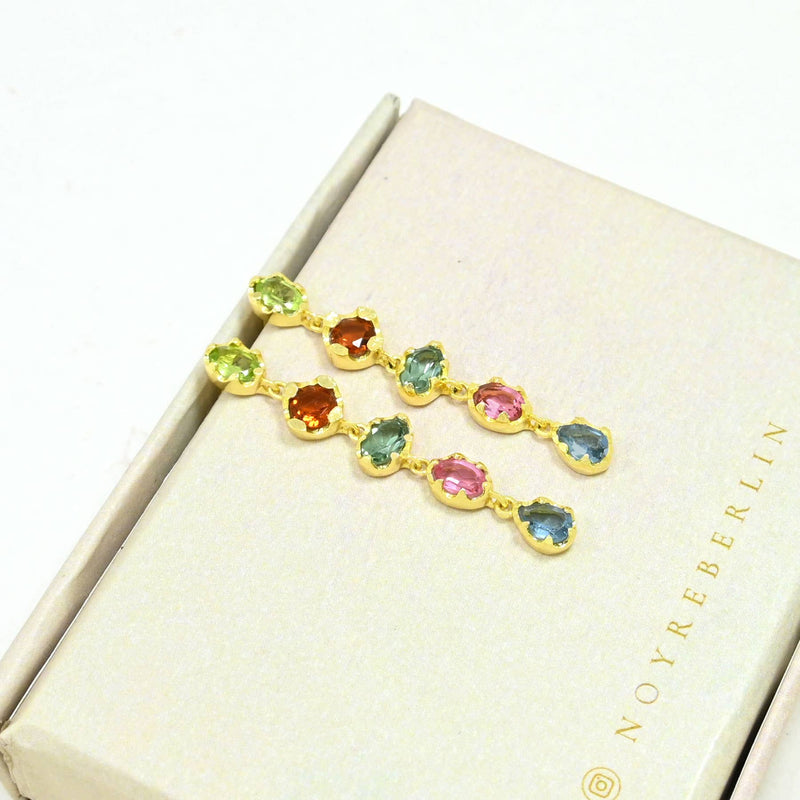 Blythe Stud Earring Gold Plated - Multi Tourmaline & Iolite