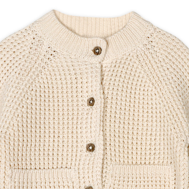 Avery Button & Pocket Chunky Sweater Knit Baby Cardigan: Natural / 12-18M