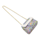 Classic Tweed Handbag with Pearls: Blue
