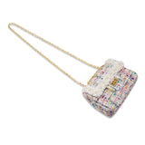 Classic Tweed Handbag with Pearls: Blue