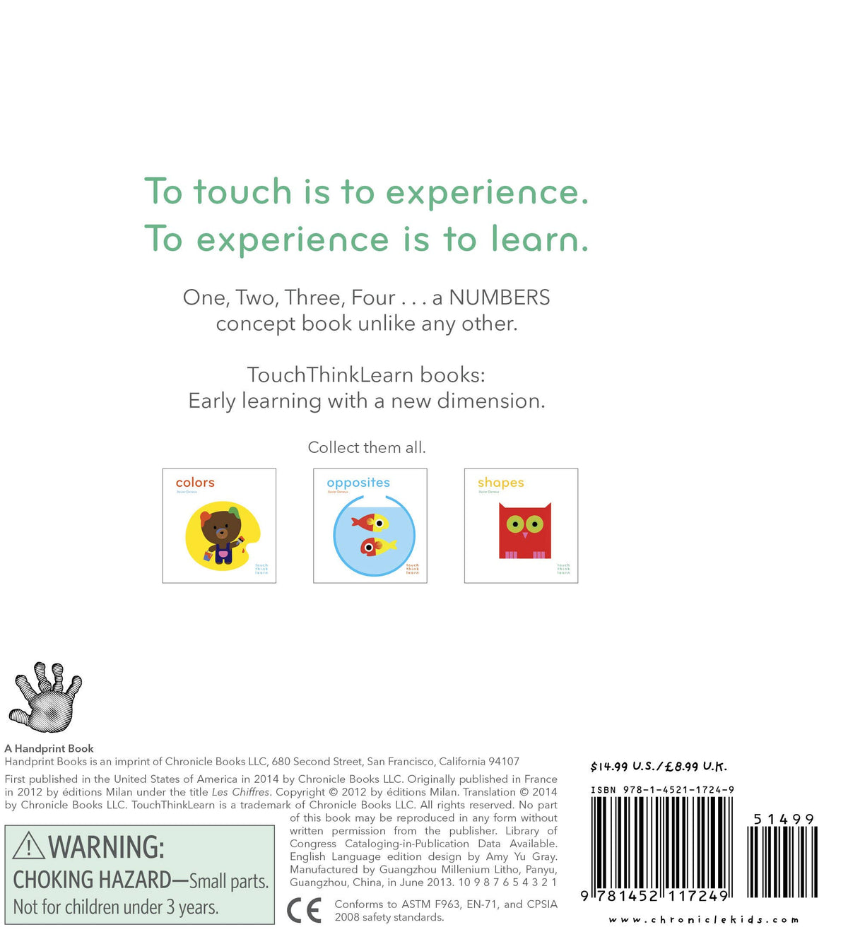 TouchThinkLearn Numbers by Chronicle Books, interactive educational toy with tactile number shapes and colorful design.