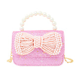 Glitter Pearl Handle Bow Handbag: Red