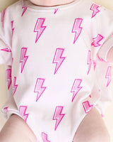 Short Sleeve Bubble Romper | Pink Bolts: 0-3M