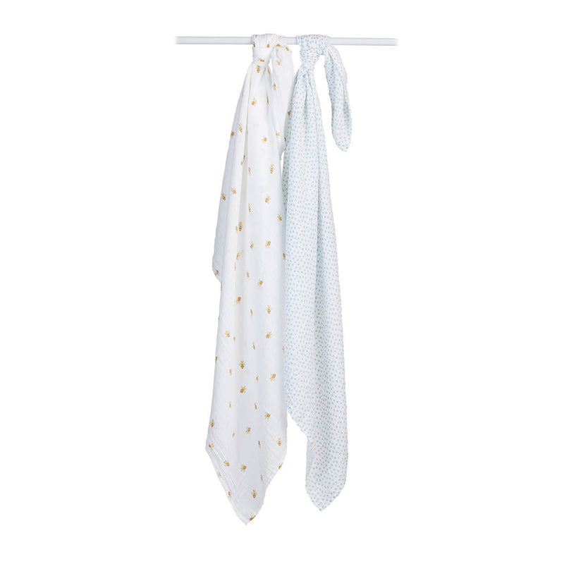 2-pack Cotton Swaddles - Bees/Dots