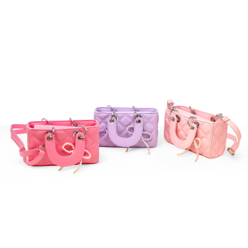 Quilted Rectangle Bow Charm Handbag: Hot Pink