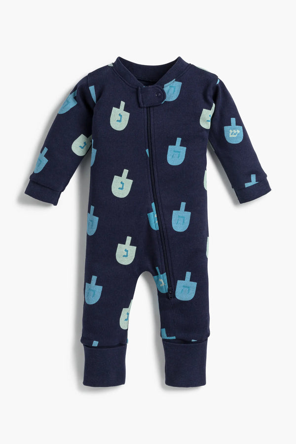 Holiday One-Piece Baby Pajamas_Hanukkah Dreidels: Unisex / Hanukkah Dreidels / 9-12m