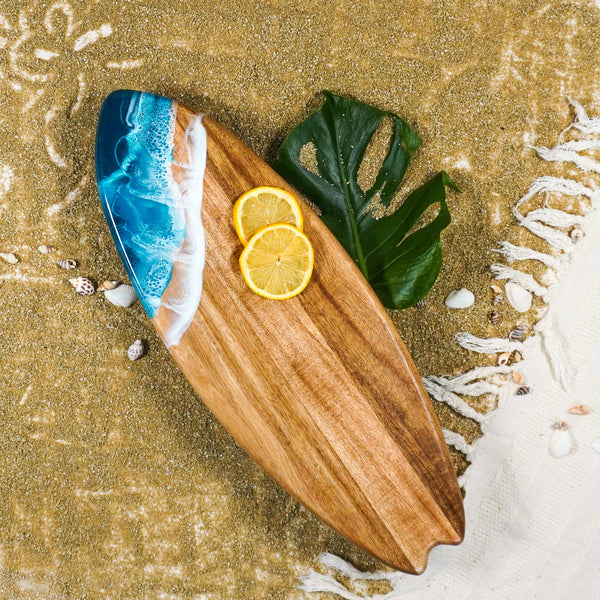 NEW Resin-Accented Surfboard Shaped Charcuterie Board: Caribbean Blue