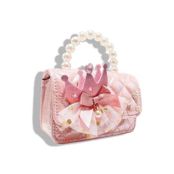 B1343 Crown Applique Shiny Quilted Purse (2 Colors): Pink
