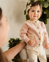 Lily Bow Pockets Sweater Knit Baby Cardigan: Rosewood Pink / 0-3M