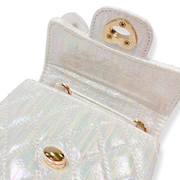 B1378 Embellished Bow Shiny Quilted Purse (2 Colors): White