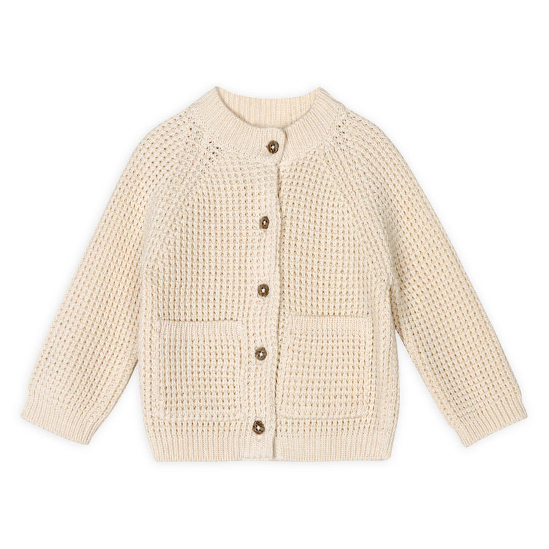 Avery Button & Pocket Chunky Sweater Knit Baby Cardigan: Natural / 18-24M