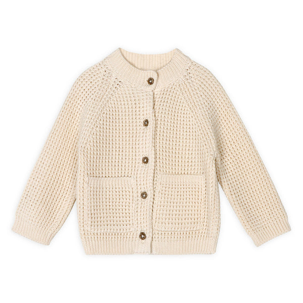 Avery Button & Pocket Chunky Sweater Knit Baby Cardigan: Natural / 12-18M