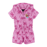 Girls Baby Pink Palms Hooded Terry Romper: