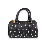 B1312 BLACK,PINK,CREAM,MULTI Pearl Studs Leather Barrel Bag: Multi