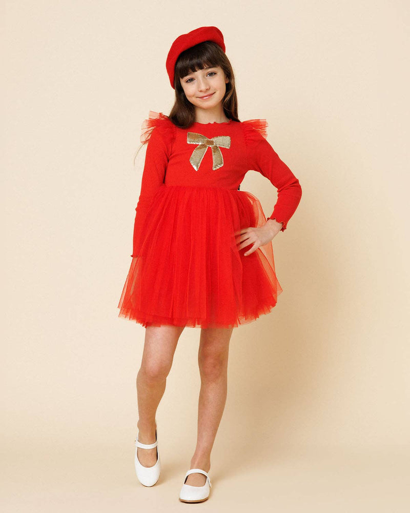 Frill Bow Tutu Dress: Red / 10